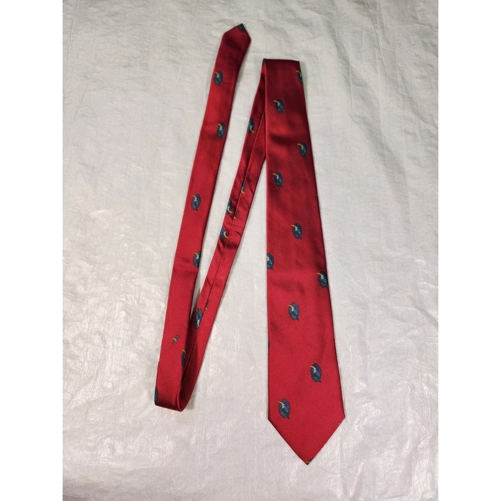 Vintage Fendi Bird Tucan Tie Red Necktie Embroidered Silk Italy